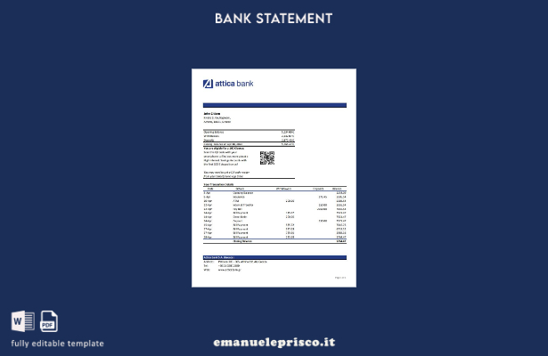 modello Excel di estratto conto bancario Grecia Attica in stile verificato